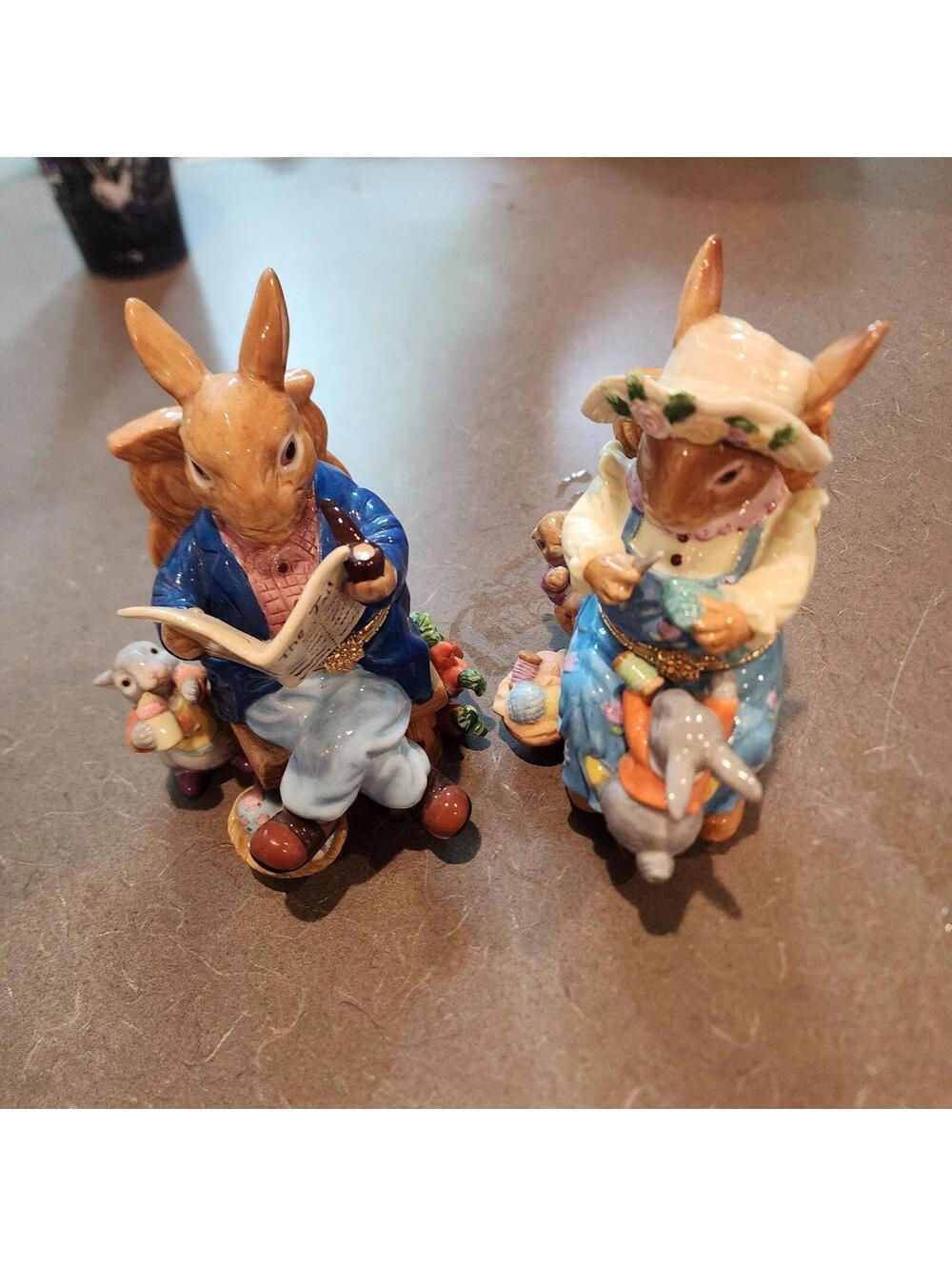 CWC Mama & Papa Bunny Rabbit Hinged Trinket Box Set w Baby Rabbits Hand Paint - Picture 5 of 9